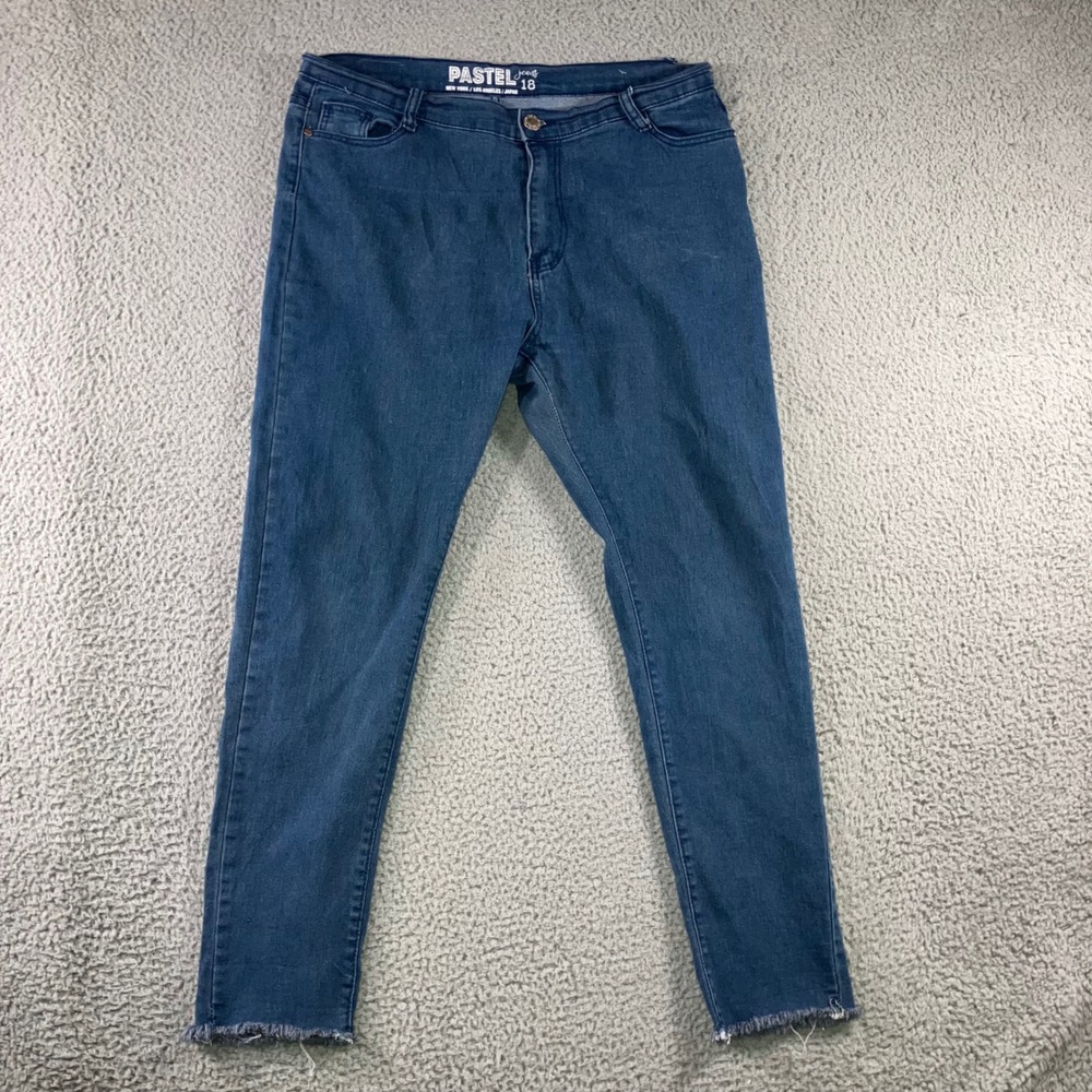 PASTEL JEANS Women 18 Blue Denim High Rise Frayed Hem Skinny‎ Festival Chic Boho